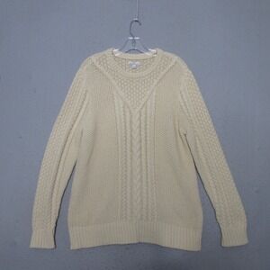 LL Bean Signature Sweater Women Beige Fisherman Cable Knit Cotton Classic NWT‎